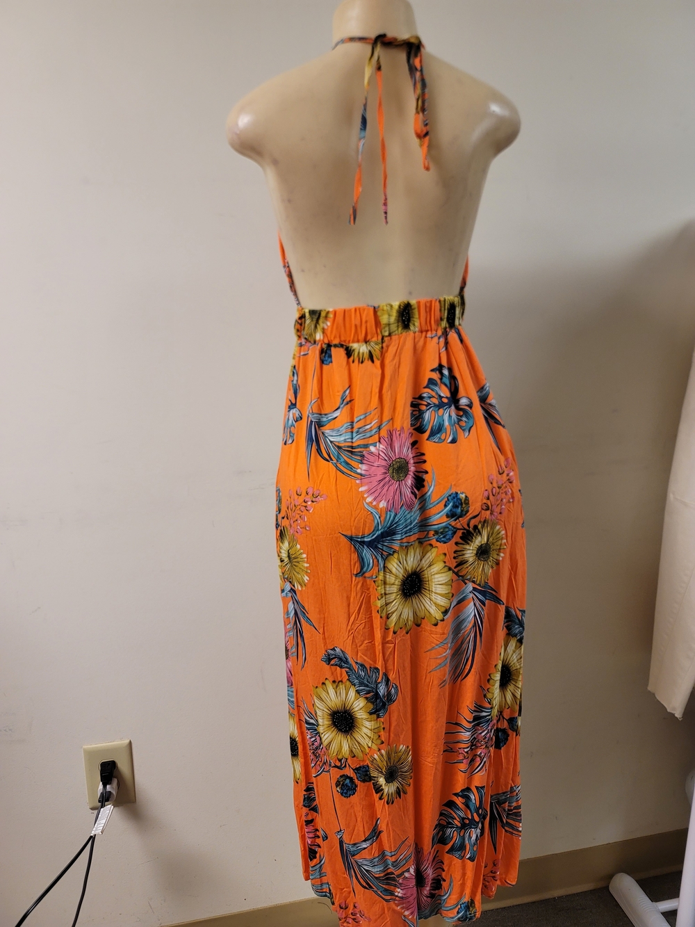 Orange Floral Halter Maxi Dress